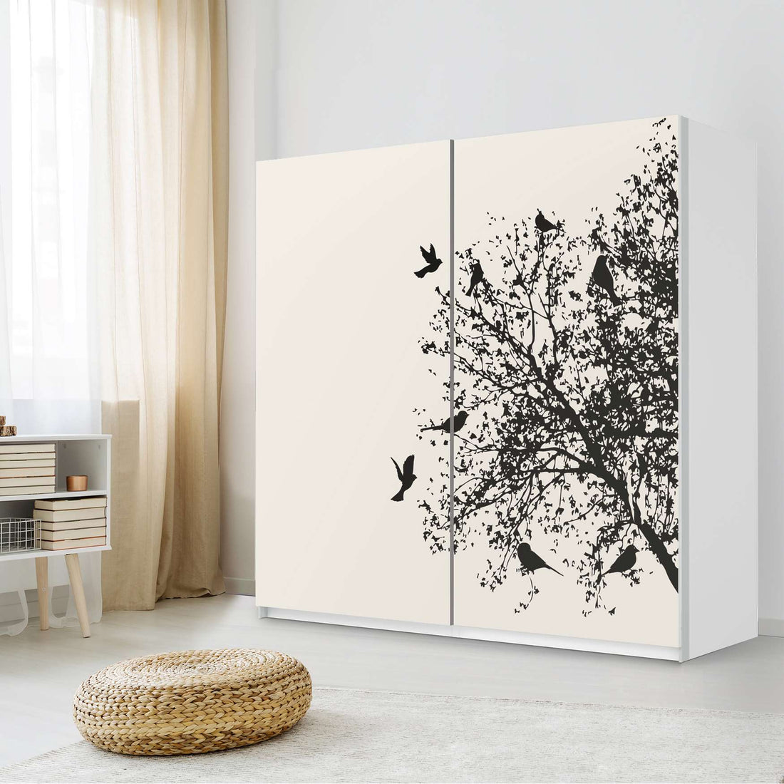 Möbel Klebefolie Tree and Birds 2 - IKEA Pax Schrank 201 cm Höhe - Schiebetür - Schlafzimmer