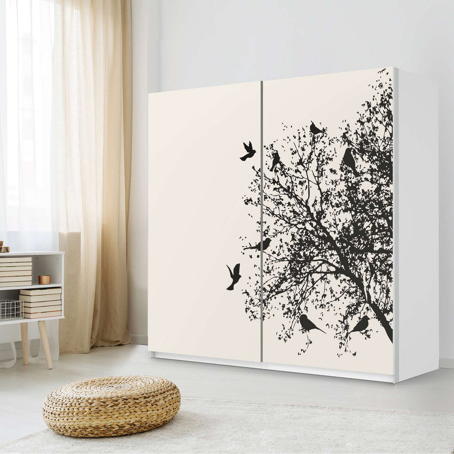 Möbel Klebefolie Tree and Birds 2 - IKEA Pax Schrank 201 cm Höhe - Schiebetür - Schlafzimmer