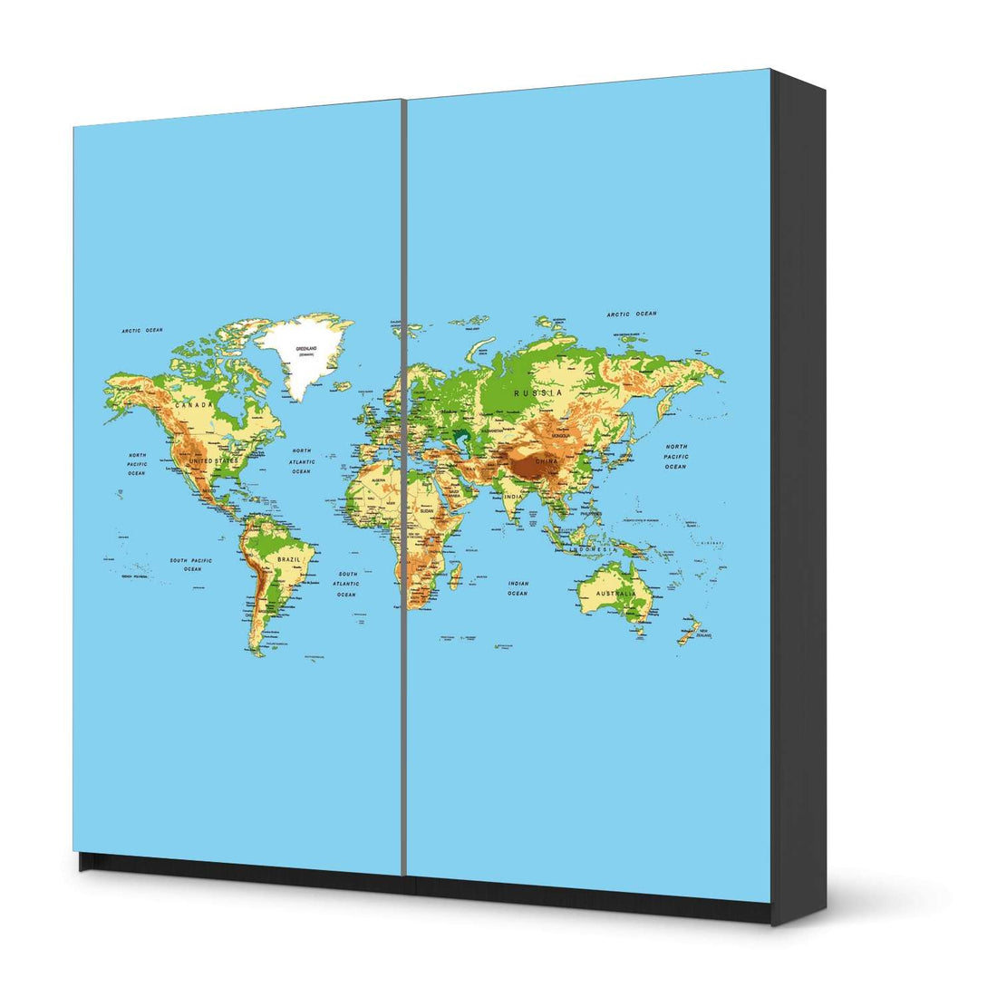Möbel Klebefolie Geografische Weltkarte - IKEA Pax Schrank 201 cm Höhe - Schiebetür - schwarz