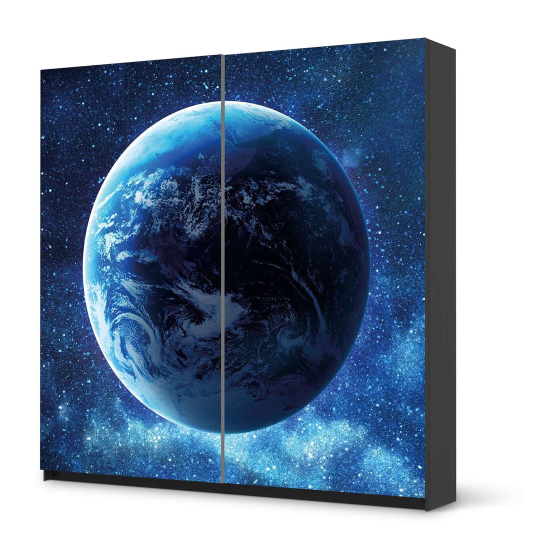 Möbel Klebefolie Planet Blue - IKEA Pax Schrank 201 cm Höhe - Schiebetür - schwarz