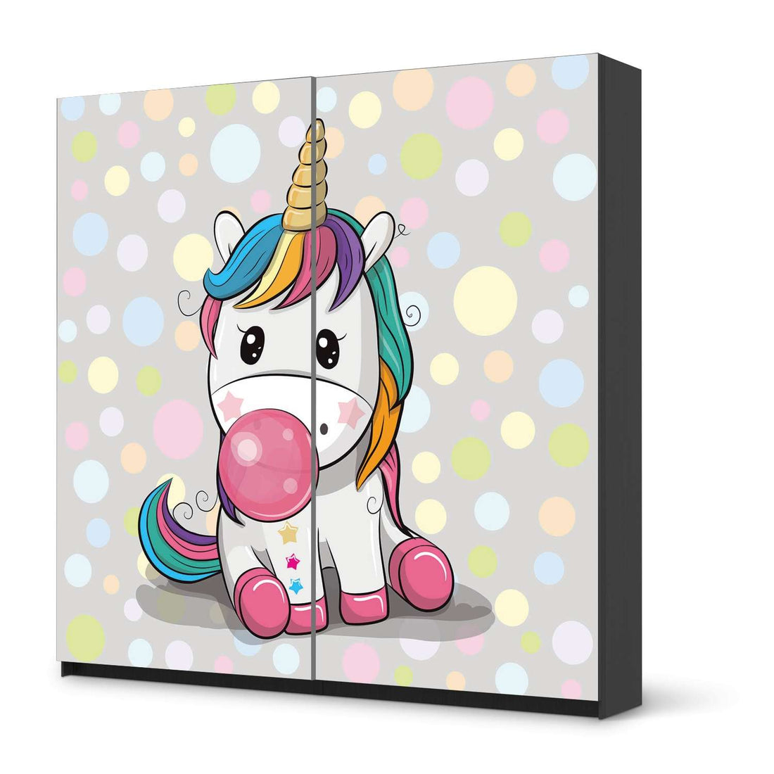 Möbel Klebefolie Rainbow das Einhorn - IKEA Pax Schrank 201 cm Höhe - Schiebetür - schwarz