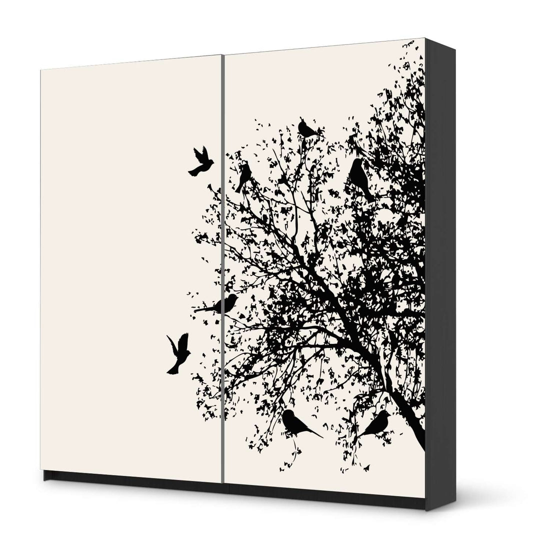 Möbel Klebefolie Tree and Birds 2 - IKEA Pax Schrank 201 cm Höhe - Schiebetür - schwarz