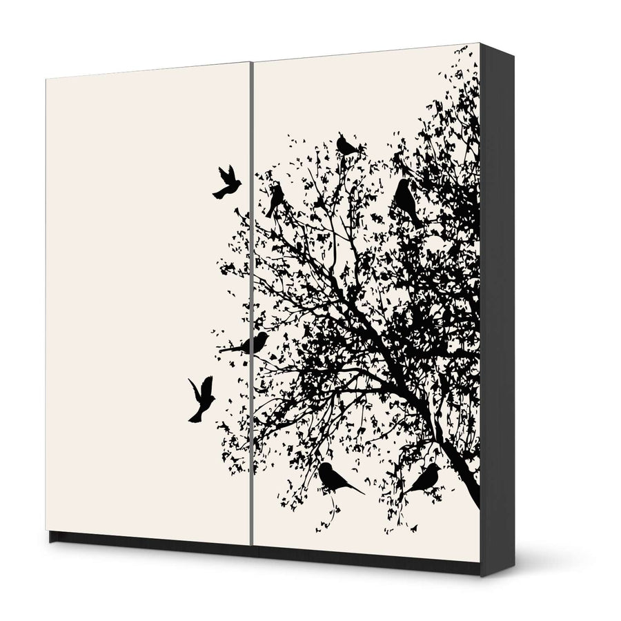 Möbel Klebefolie Tree and Birds 2 - IKEA Pax Schrank 201 cm Höhe - Schiebetür - schwarz