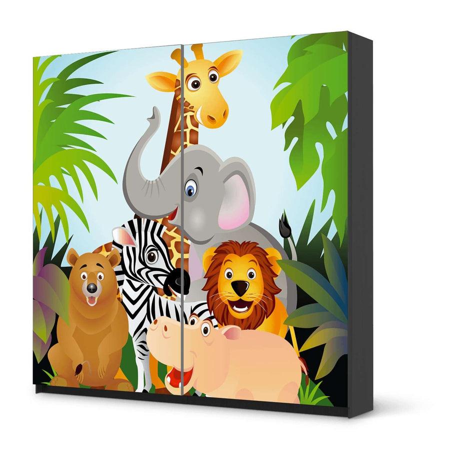 Möbel Klebefolie Wild Animals - IKEA Pax Schrank 201 cm Höhe - Schiebetür - schwarz