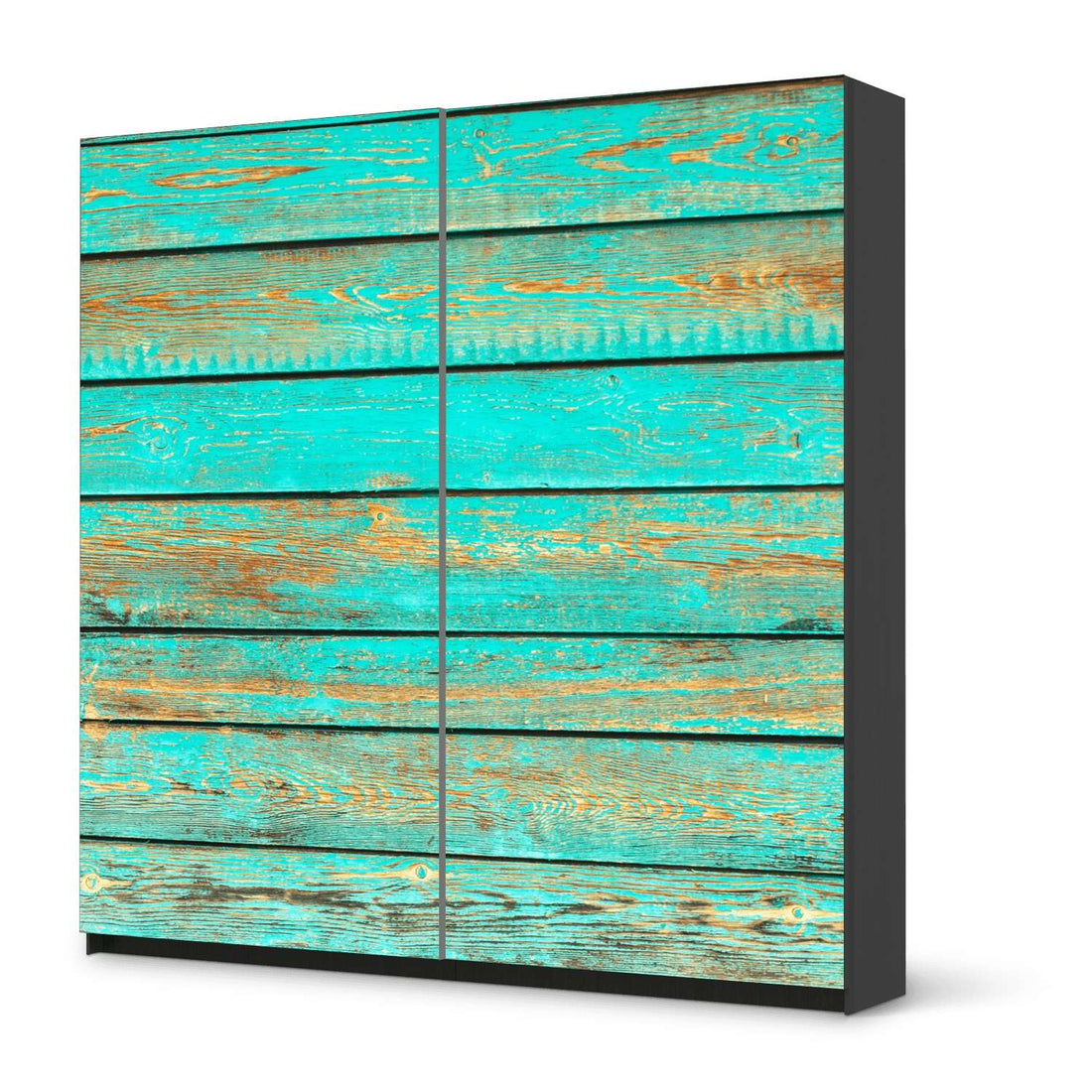 Möbel Klebefolie Wooden Aqua - IKEA Pax Schrank 201 cm Höhe - Schiebetür - schwarz