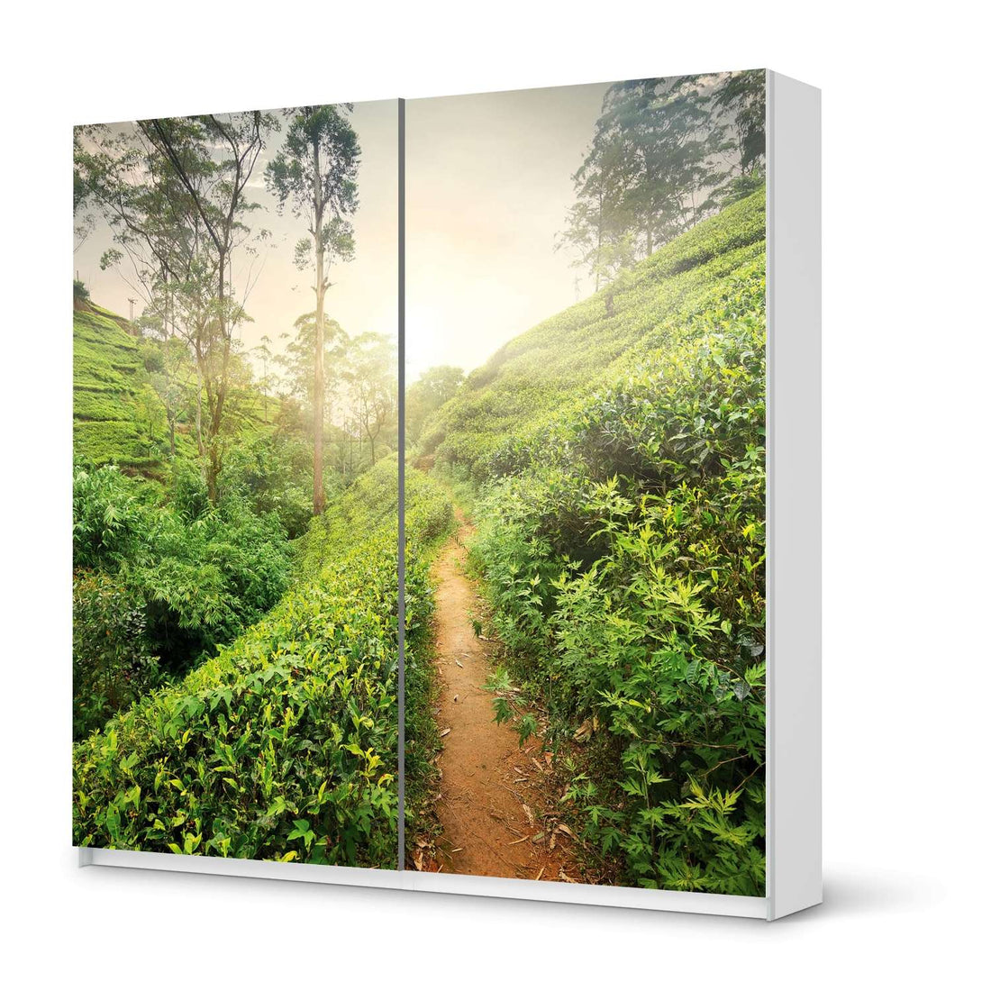 Möbel Klebefolie Green Tea Fields - IKEA Pax Schrank 201 cm Höhe - Schiebetür - weiss