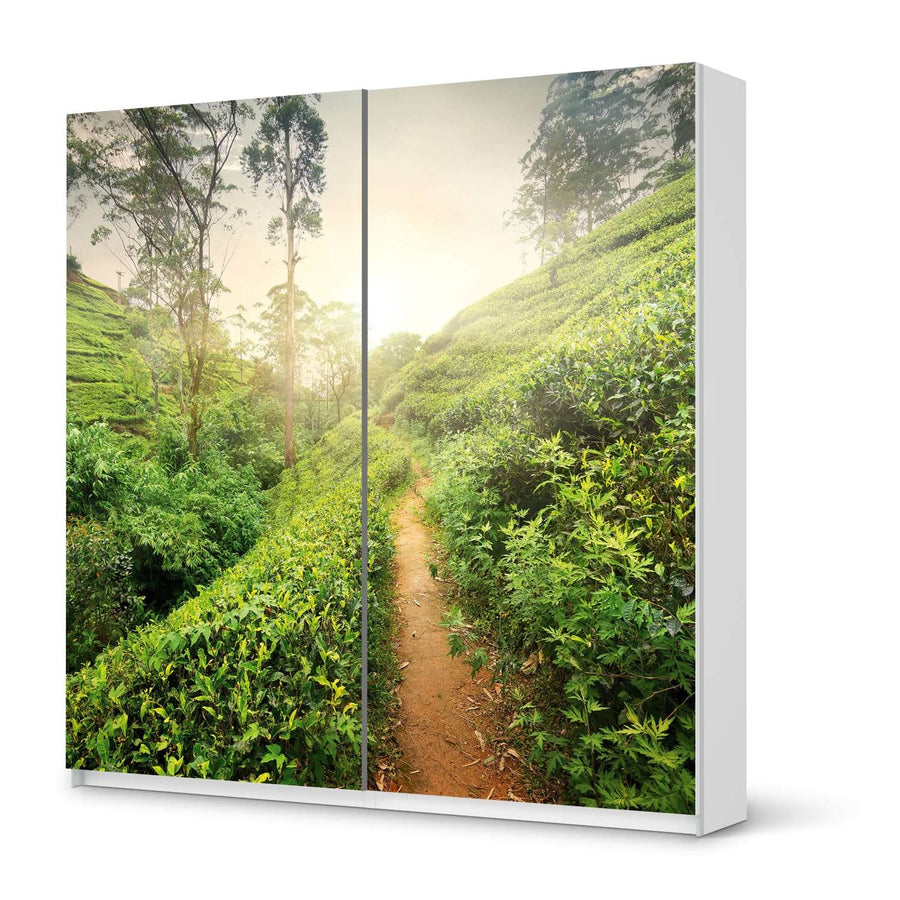Möbel Klebefolie Green Tea Fields - IKEA Pax Schrank 201 cm Höhe - Schiebetür - weiss