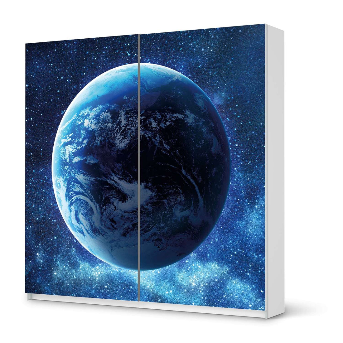 Möbel Klebefolie Planet Blue - IKEA Pax Schrank 201 cm Höhe - Schiebetür - weiss