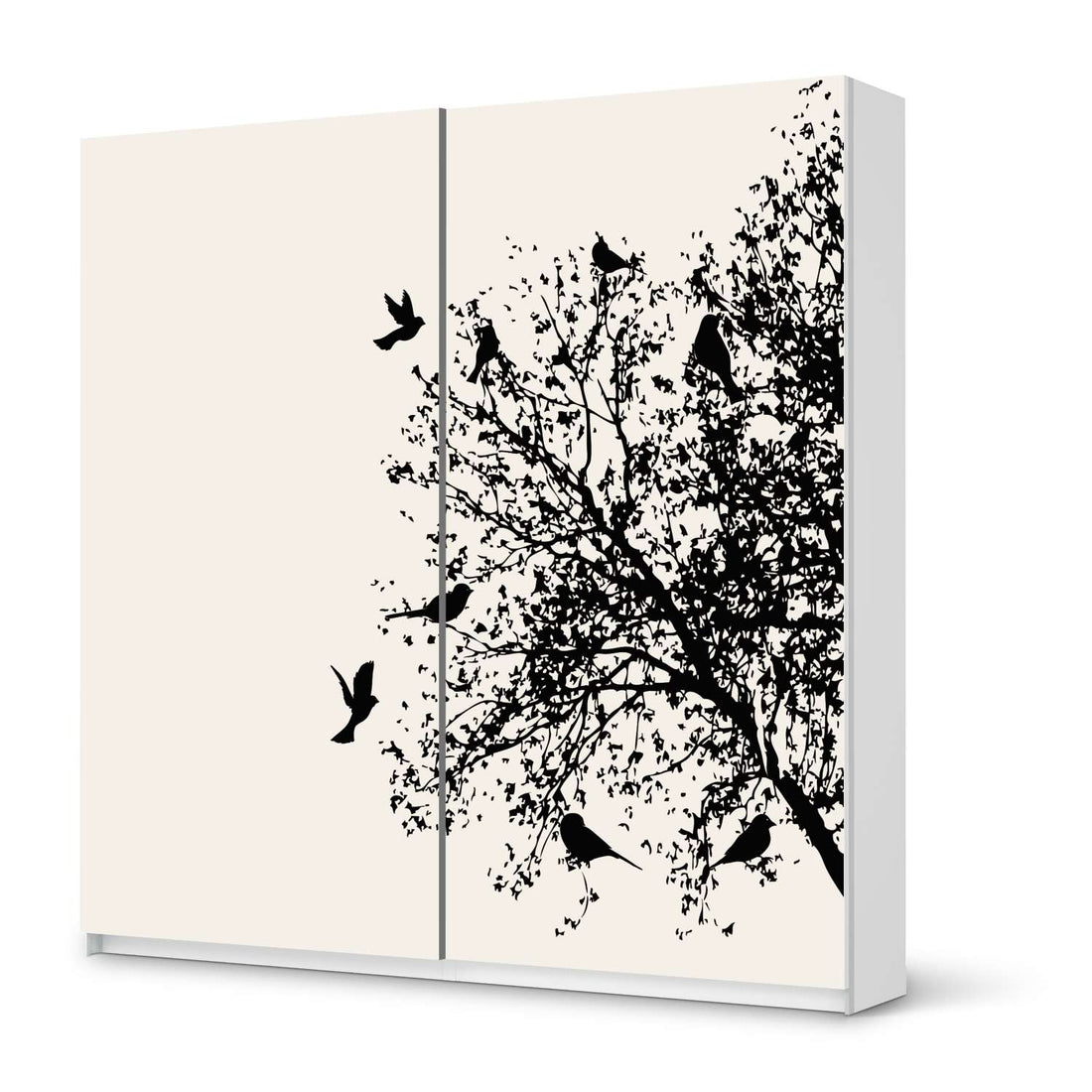 Möbel Klebefolie Tree and Birds 2 - IKEA Pax Schrank 201 cm Höhe - Schiebetür - weiss