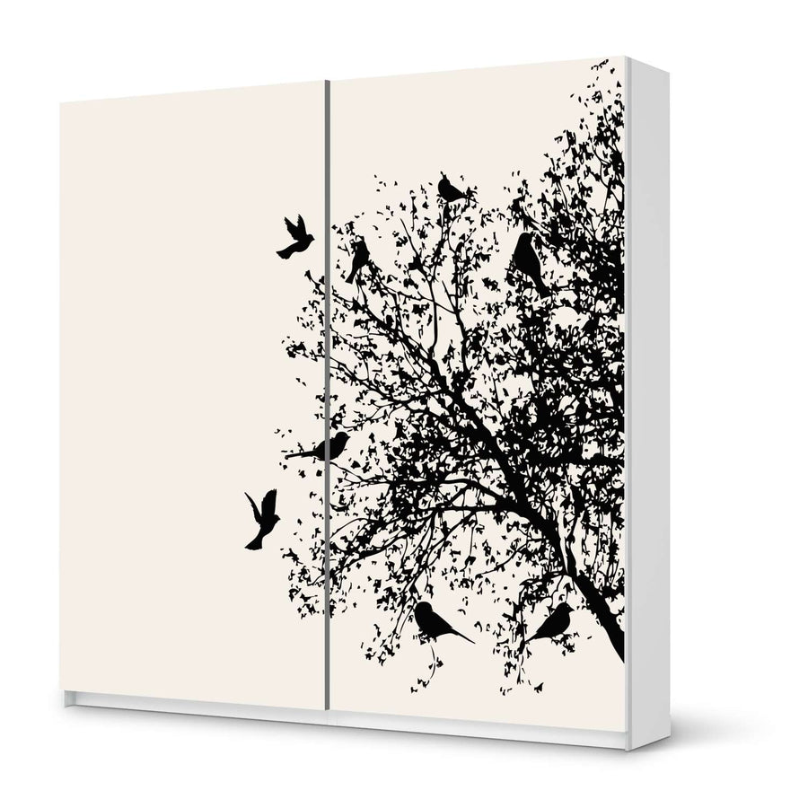 Möbel Klebefolie Tree and Birds 2 - IKEA Pax Schrank 201 cm Höhe - Schiebetür - weiss