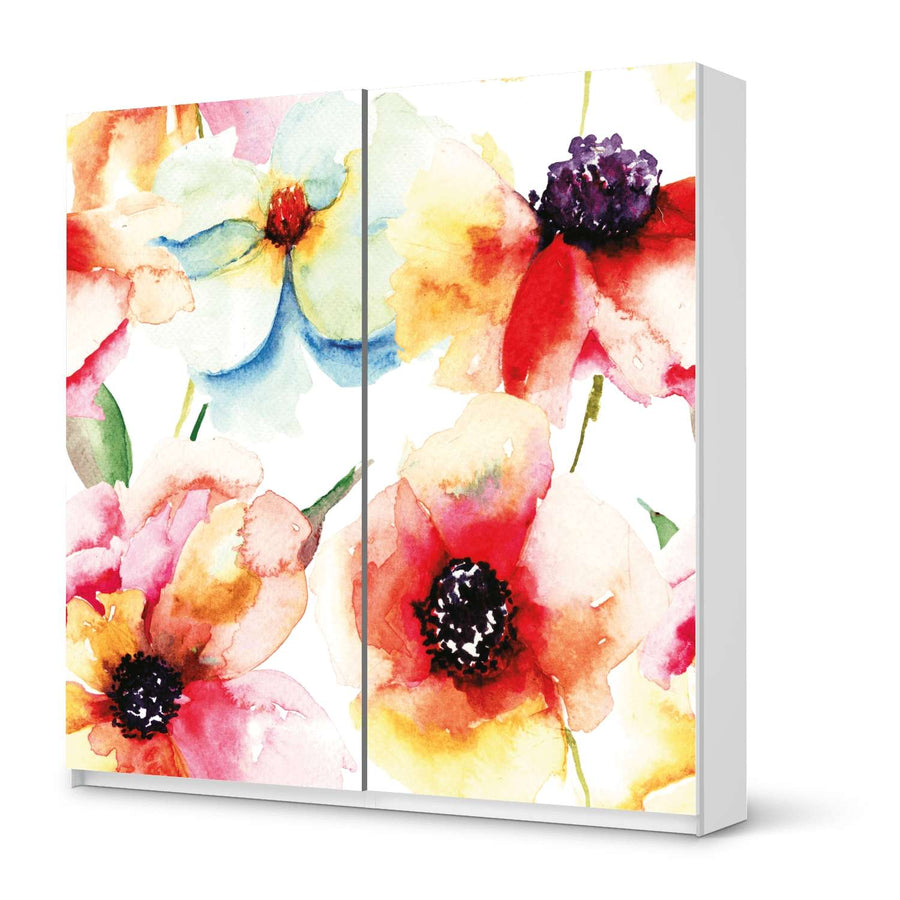 Möbel Klebefolie Water Color Flowers - IKEA Pax Schrank 201 cm Höhe - Schiebetür - weiss