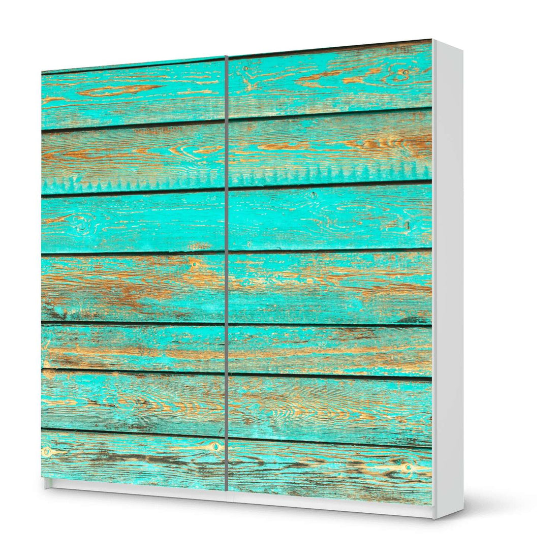 Möbel Klebefolie Wooden Aqua - IKEA Pax Schrank 201 cm Höhe - Schiebetür - weiss