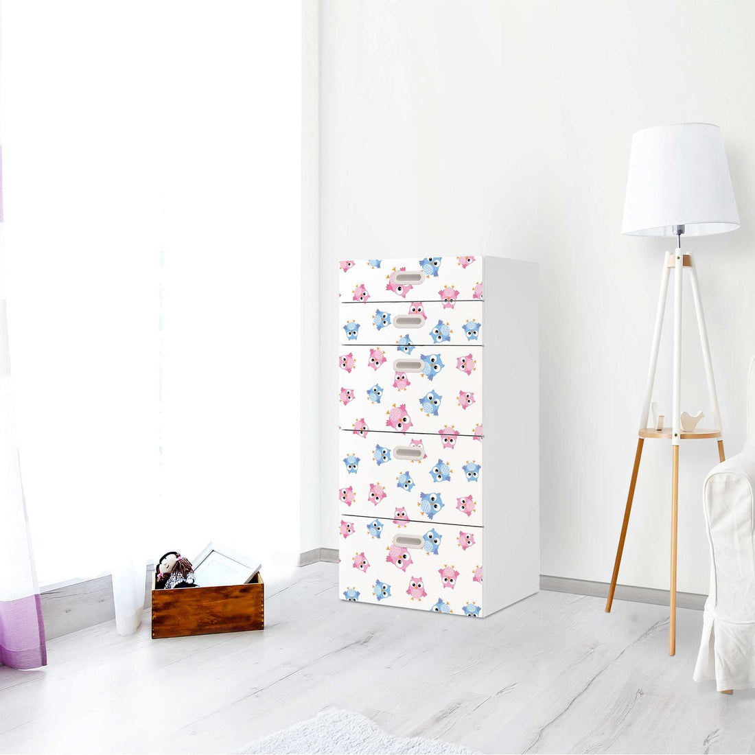 Möbel Klebefolie Eulenparty - IKEA Stuva / Fritids Kommode - 5 Schubladen - Kinderzimmer