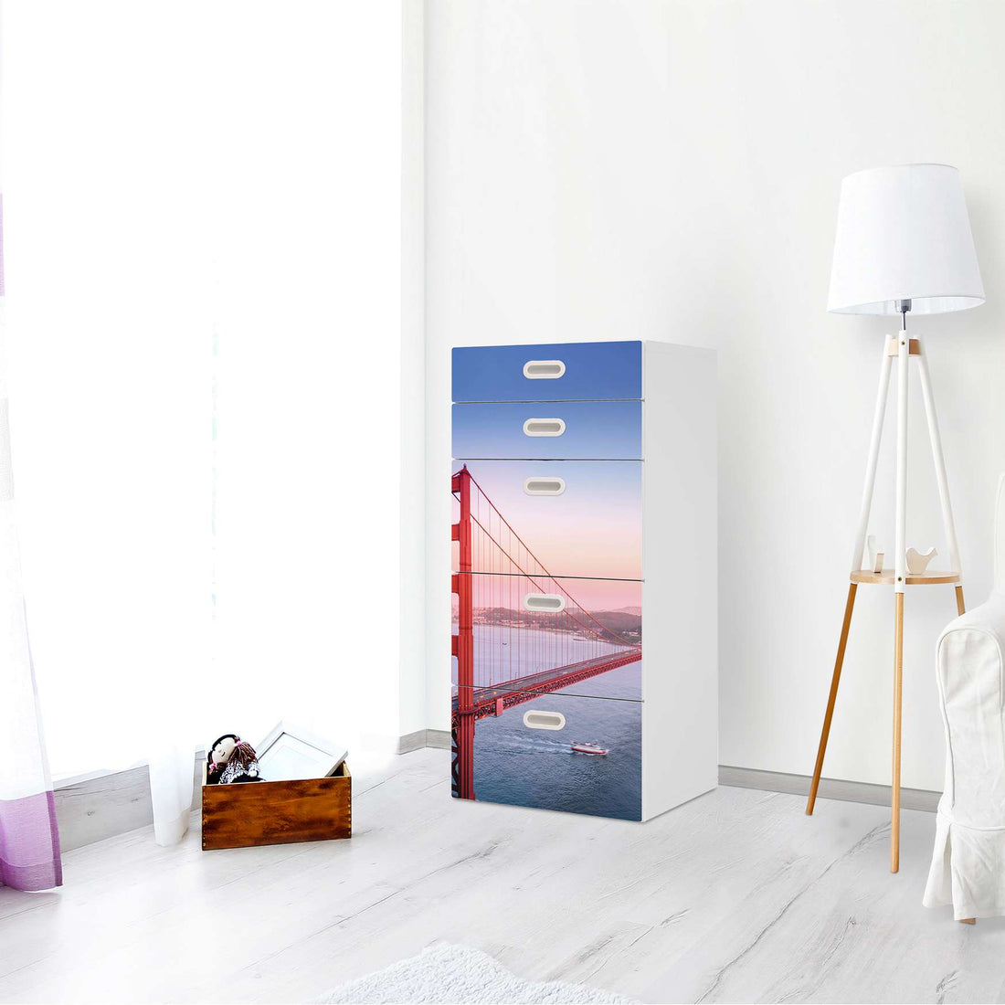 Möbel Klebefolie Golden Gate - IKEA Stuva / Fritids Kommode - 5 Schubladen - Kinderzimmer