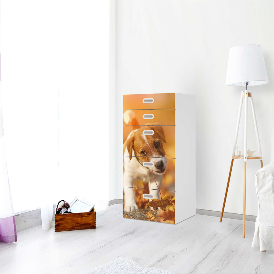 Möbel Klebefolie Jack the Puppy - IKEA Stuva / Fritids Kommode - 5 Schubladen - Kinderzimmer