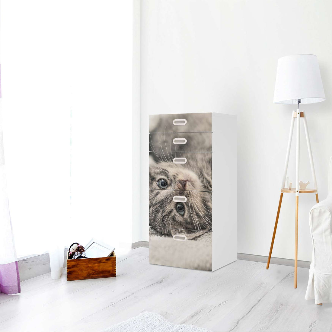 Möbel Klebefolie Kitty the Cat - IKEA Stuva / Fritids Kommode - 5 Schubladen - Kinderzimmer