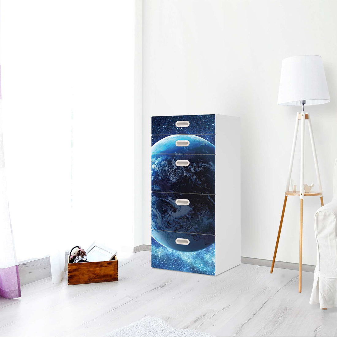 Möbel Klebefolie Planet Blue - IKEA Stuva / Fritids Kommode - 5 Schubladen - Kinderzimmer