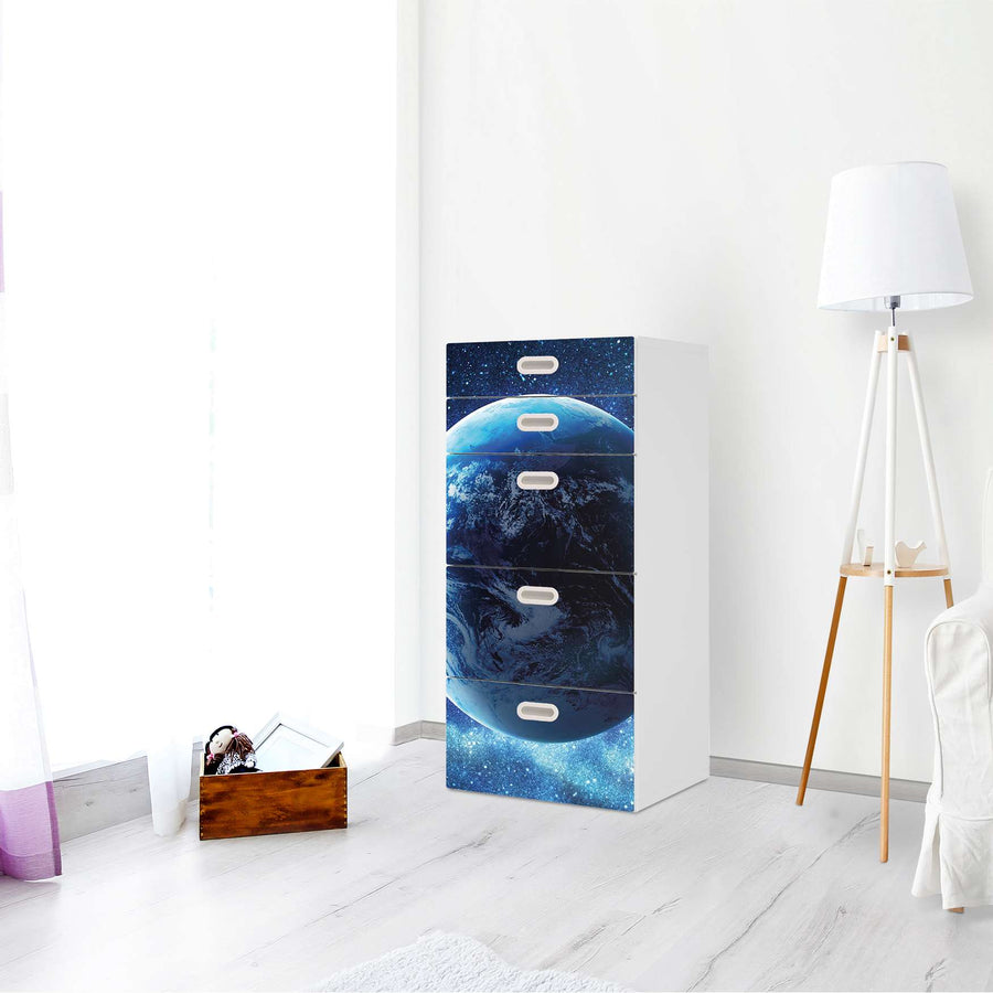 Möbel Klebefolie Planet Blue - IKEA Stuva / Fritids Kommode - 5 Schubladen - Kinderzimmer