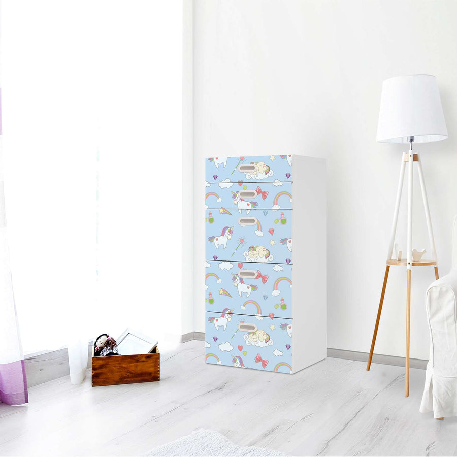 Möbel Klebefolie Rainbow Unicorn - IKEA Stuva / Fritids Kommode - 5 Schubladen - Kinderzimmer