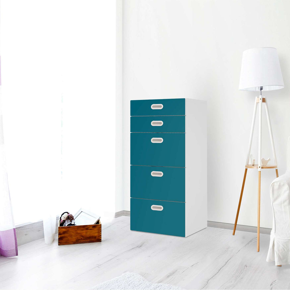 Möbel Klebefolie Türkisgrün Dark - IKEA Stuva / Fritids Kommode - 5 Schubladen - Kinderzimmer