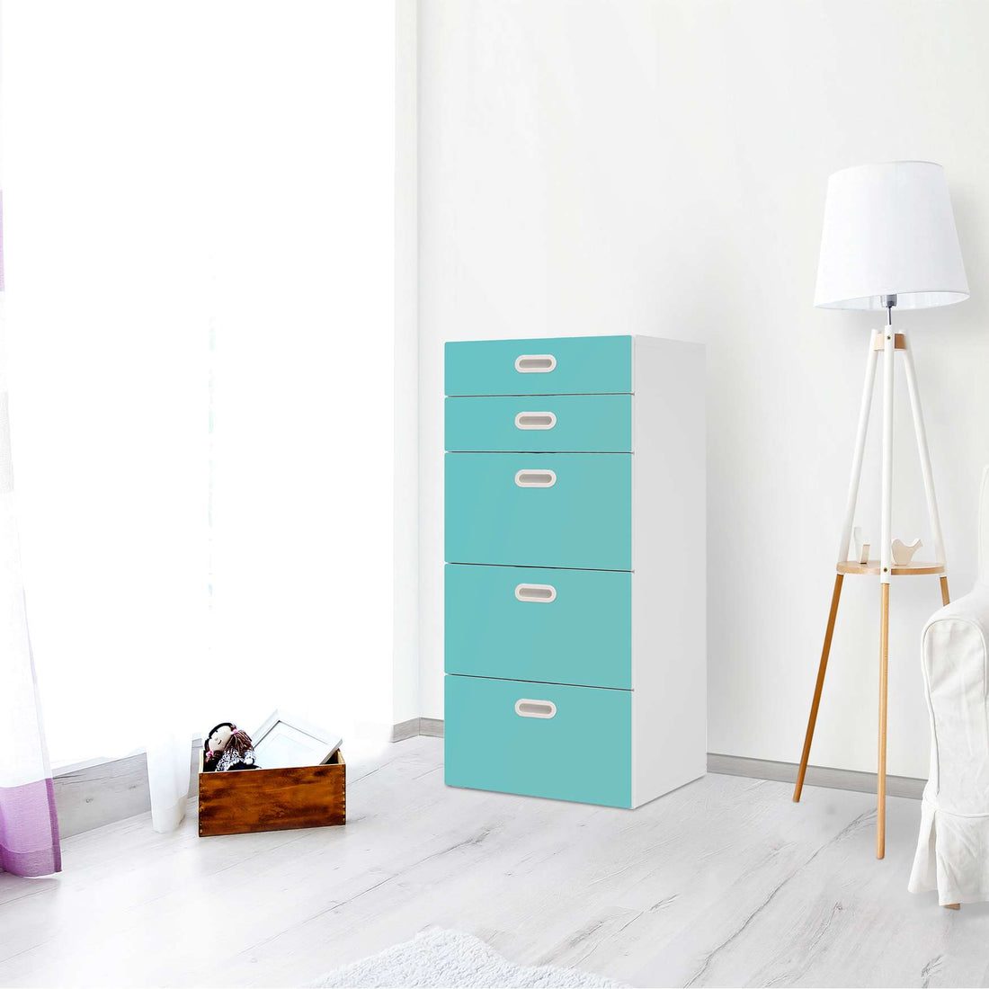 Möbel Klebefolie Türkisgrün Light - IKEA Stuva / Fritids Kommode - 5 Schubladen - Kinderzimmer