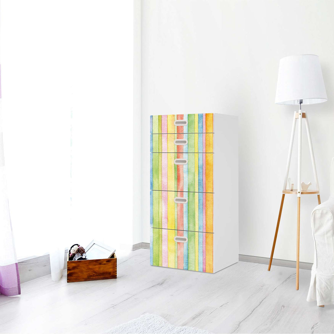 Möbel Klebefolie Watercolor Stripes - IKEA Stuva / Fritids Kommode - 5 Schubladen - Kinderzimmer