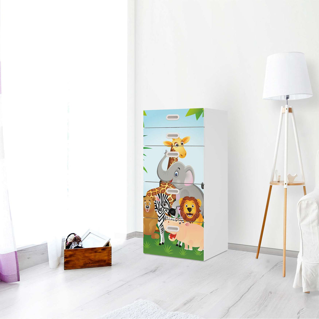 Möbel Klebefolie Wild Animals - IKEA Stuva / Fritids Kommode - 5 Schubladen - Kinderzimmer