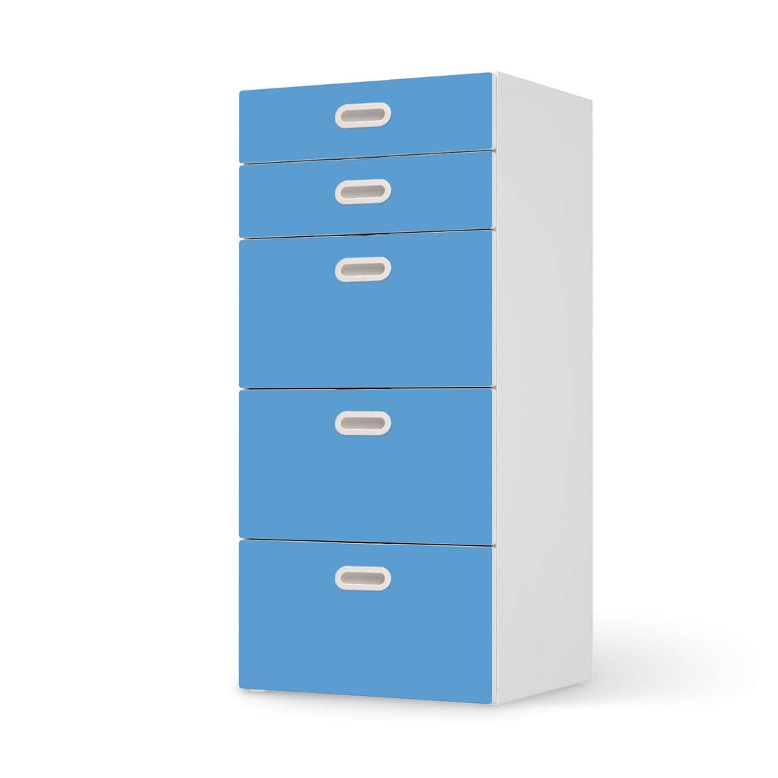 Möbel Klebefolie Blau Light - IKEA Stuva / Fritids Kommode - 5 Schubladen  - weiss