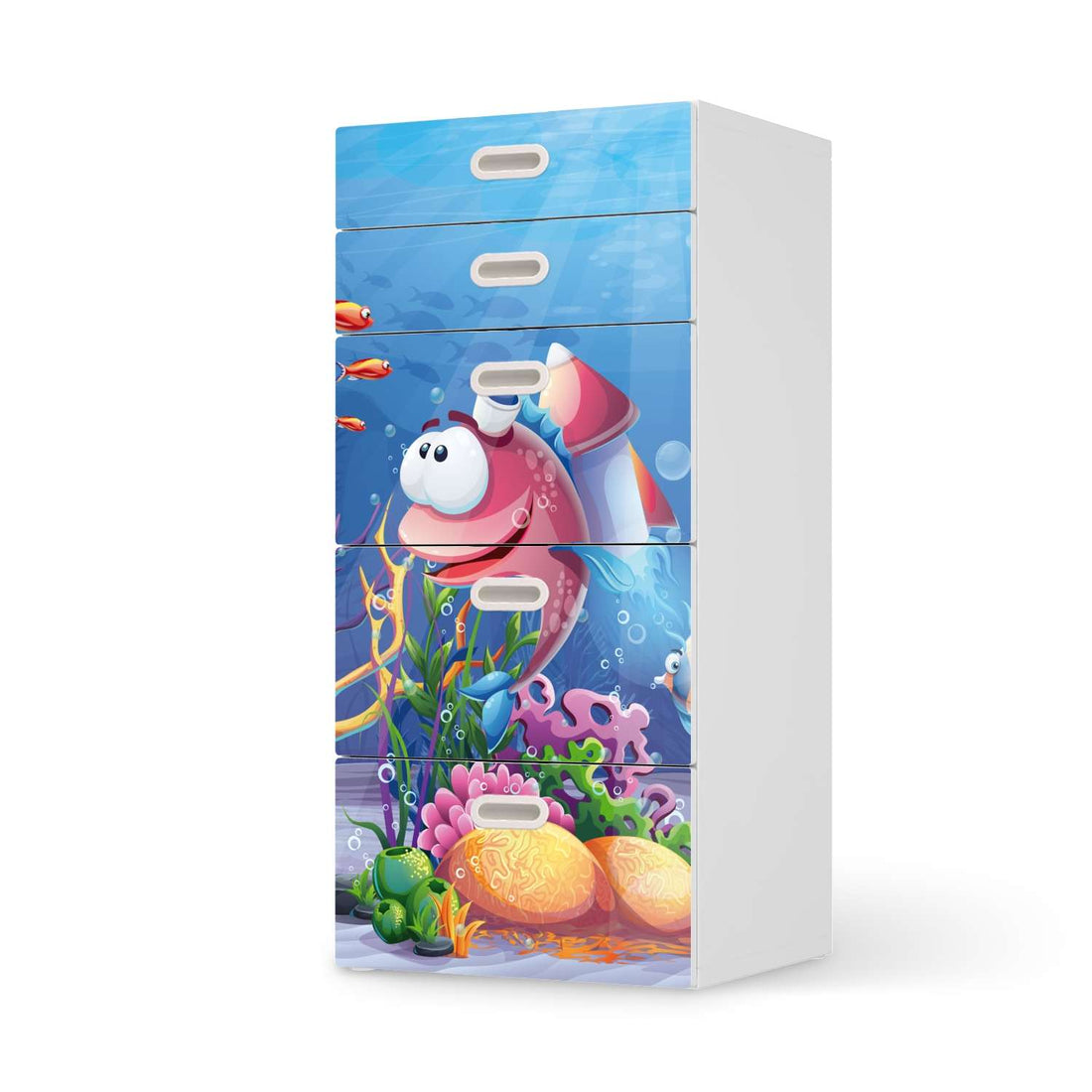 Möbel Klebefolie Bubbles - IKEA Stuva / Fritids Kommode - 5 Schubladen  - weiss