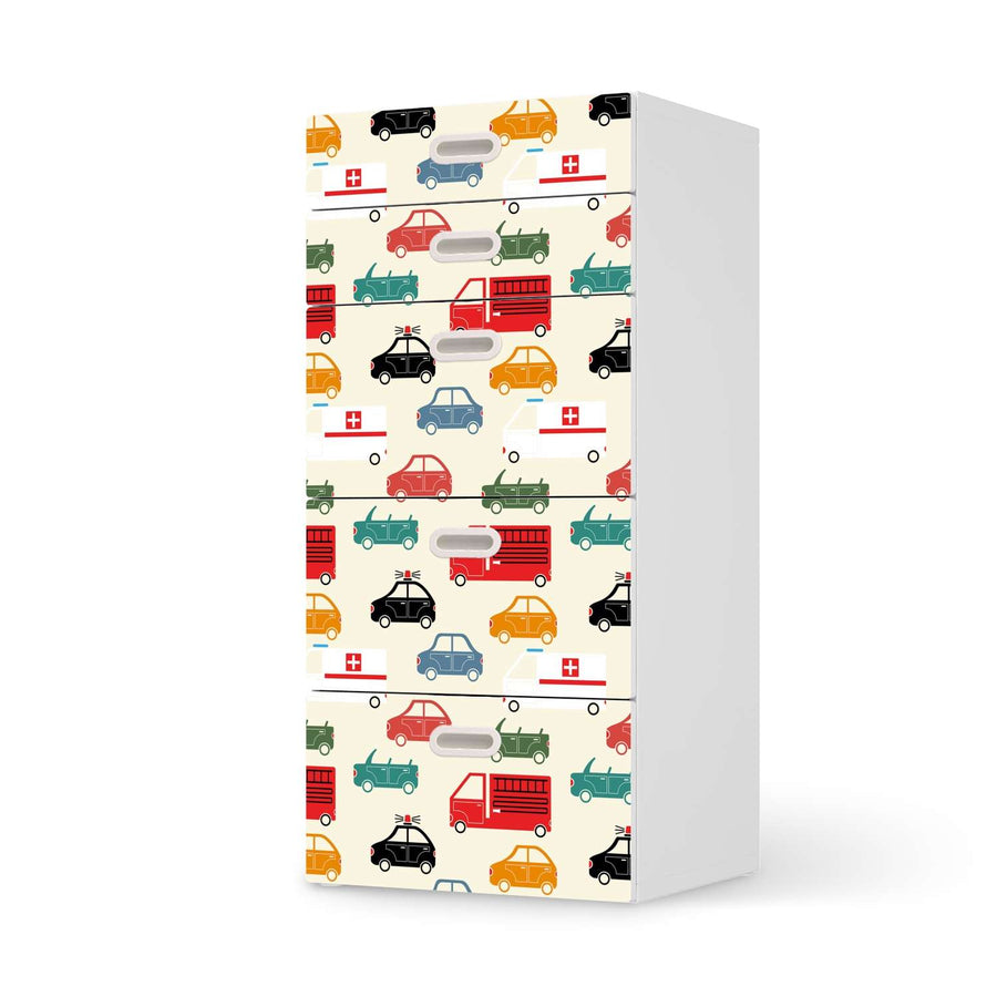 Möbel Klebefolie Cars - IKEA Stuva / Fritids Kommode - 5 Schubladen  - weiss