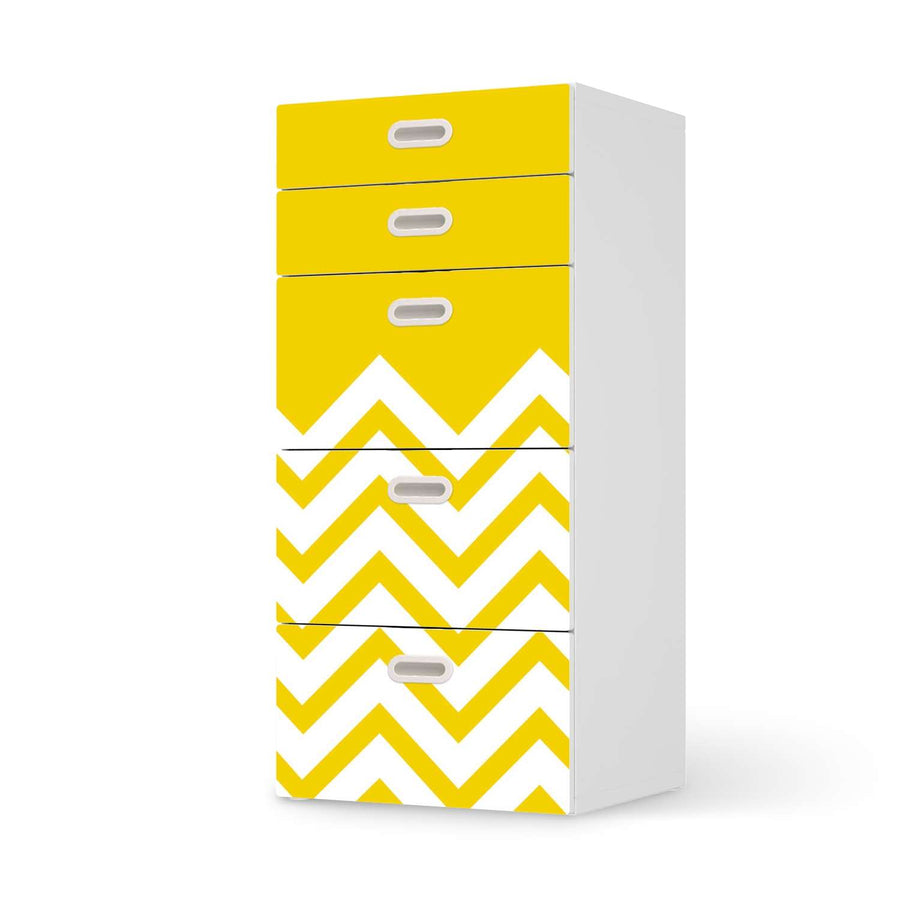 Möbel Klebefolie Gelbe Zacken - IKEA Stuva / Fritids Kommode - 5 Schubladen  - weiss