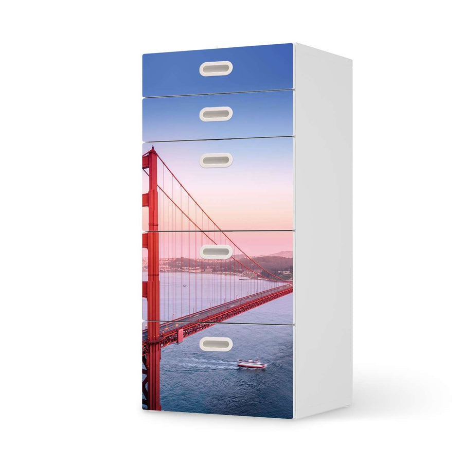 Möbel Klebefolie Golden Gate - IKEA Stuva / Fritids Kommode - 5 Schubladen  - weiss