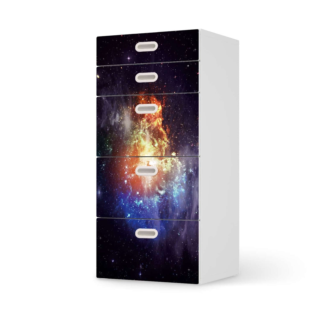 Möbel Klebefolie Nebula - IKEA Stuva / Fritids Kommode - 5 Schubladen  - weiss