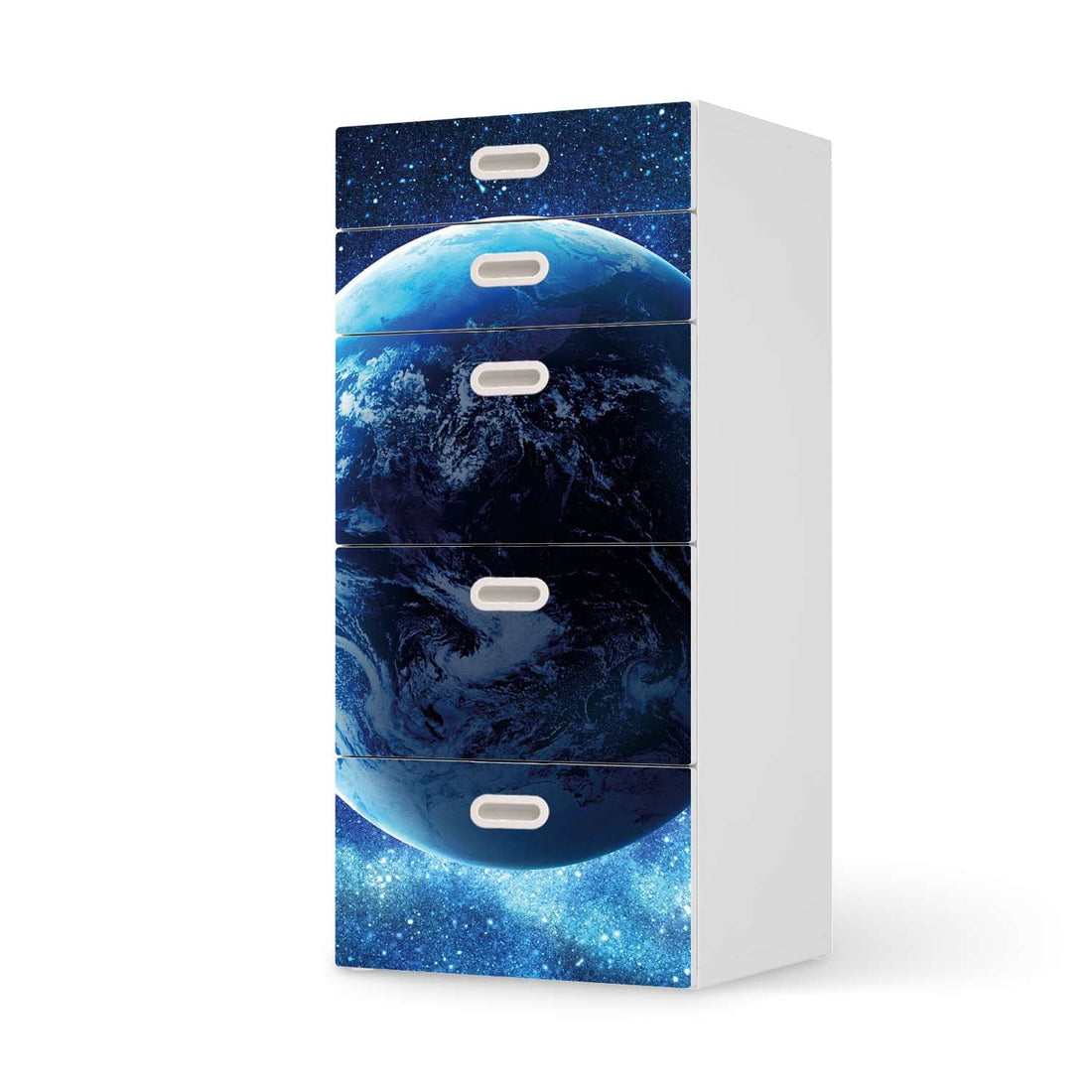 Möbel Klebefolie Planet Blue - IKEA Stuva / Fritids Kommode - 5 Schubladen  - weiss