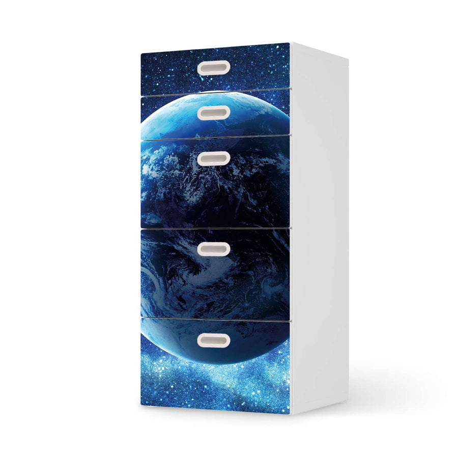 Möbel Klebefolie Planet Blue - IKEA Stuva / Fritids Kommode - 5 Schubladen  - weiss