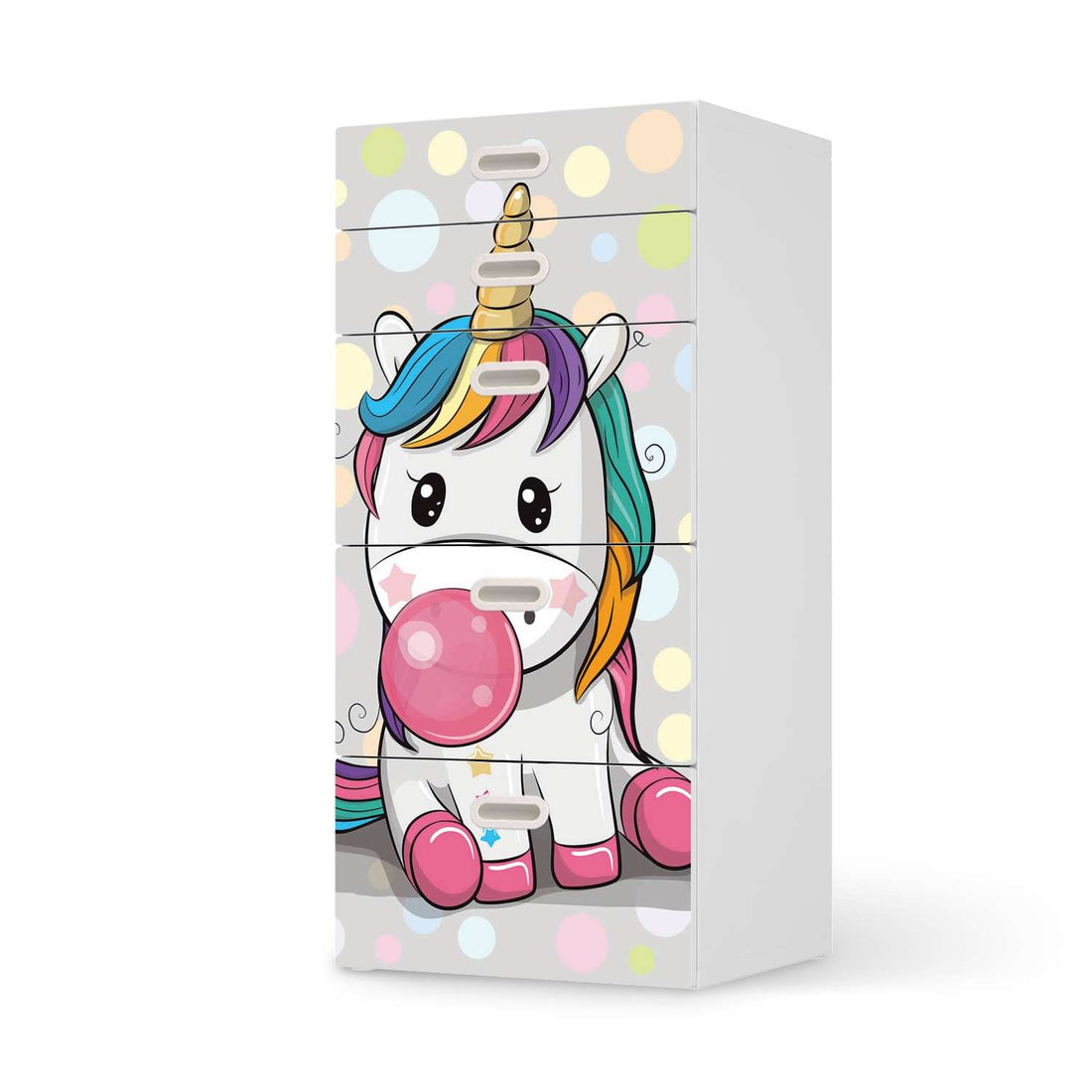 Möbel Klebefolie Rainbow das Einhorn - IKEA Stuva / Fritids Kommode - 5 Schubladen  - weiss