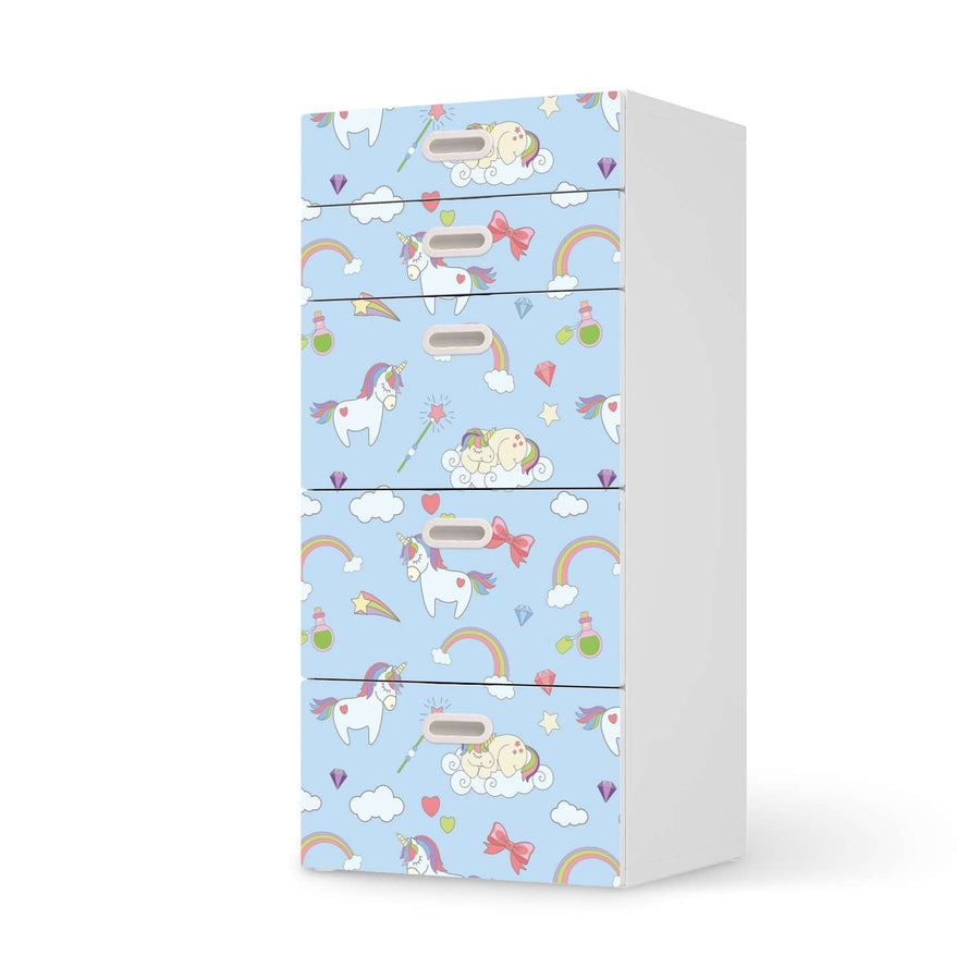 Möbel Klebefolie Rainbow Unicorn - IKEA Stuva / Fritids Kommode - 5 Schubladen  - weiss