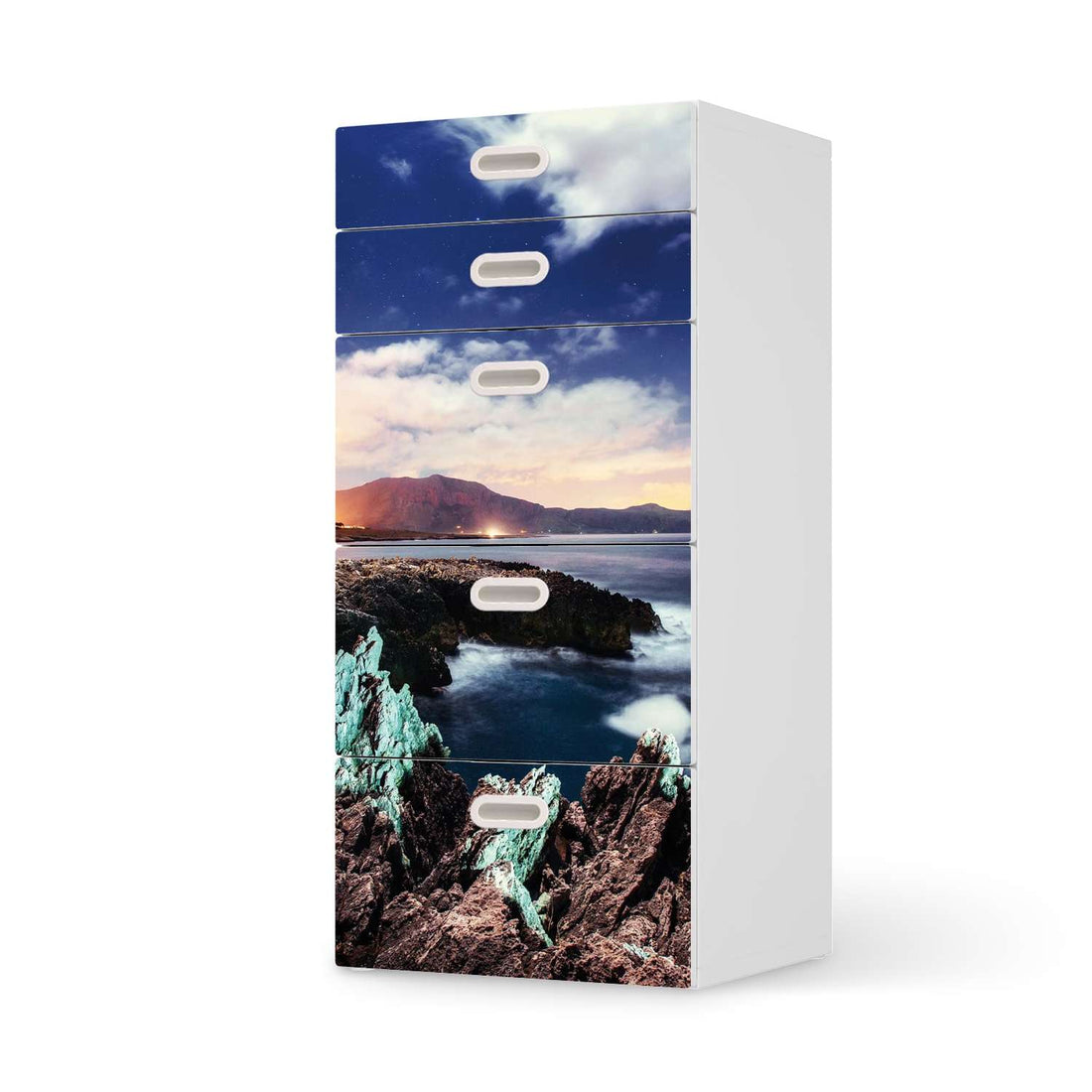 Möbel Klebefolie Seaside - IKEA Stuva / Fritids Kommode - 5 Schubladen  - weiss