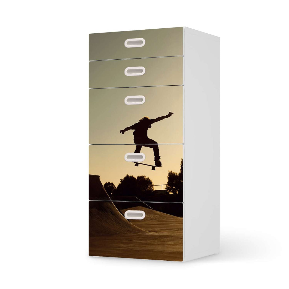 Möbel Klebefolie Skater - IKEA Stuva / Fritids Kommode - 5 Schubladen  - weiss
