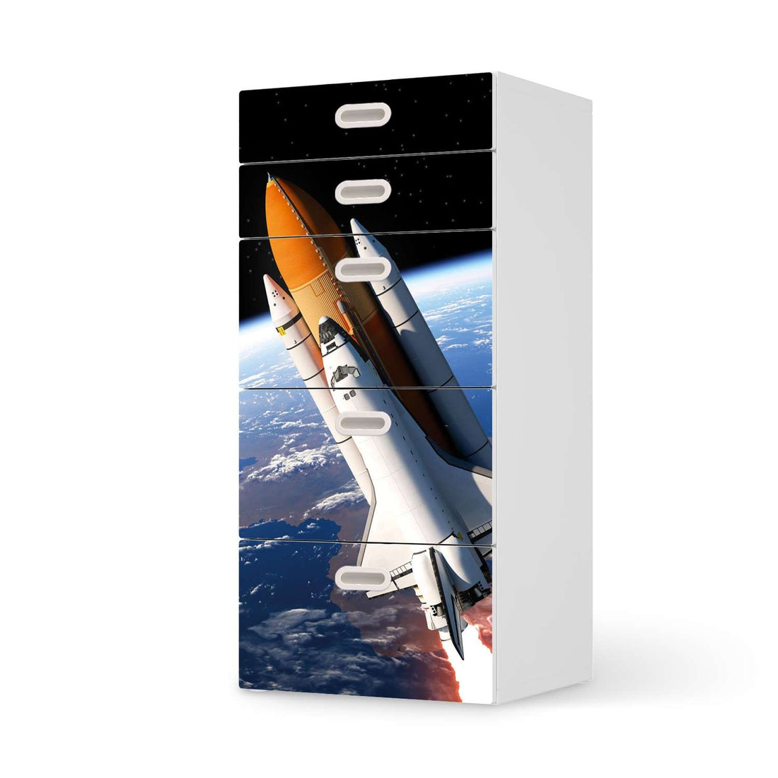 Möbel Klebefolie Space Traveller - IKEA Stuva / Fritids Kommode - 5 Schubladen  - weiss