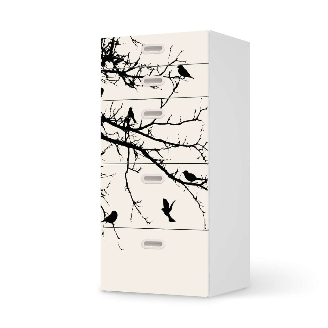 Möbel Klebefolie Tree and Birds 1 - IKEA Stuva / Fritids Kommode - 5 Schubladen  - weiss
