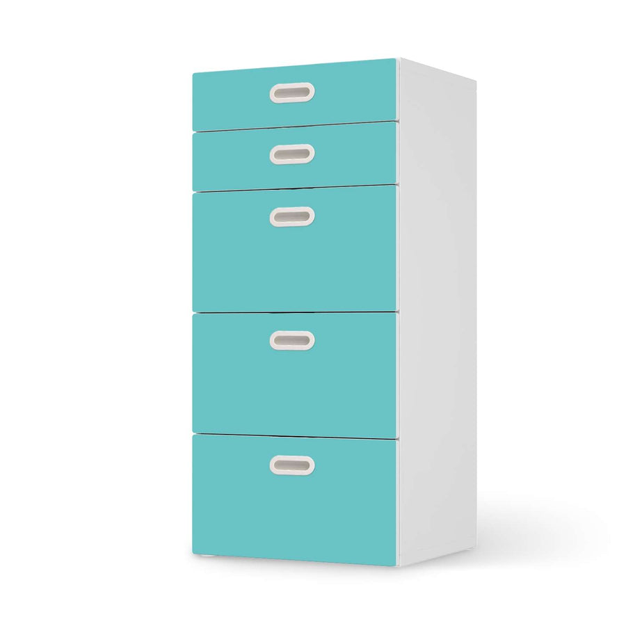Möbel Klebefolie Türkisgrün Light - IKEA Stuva / Fritids Kommode - 5 Schubladen  - weiss