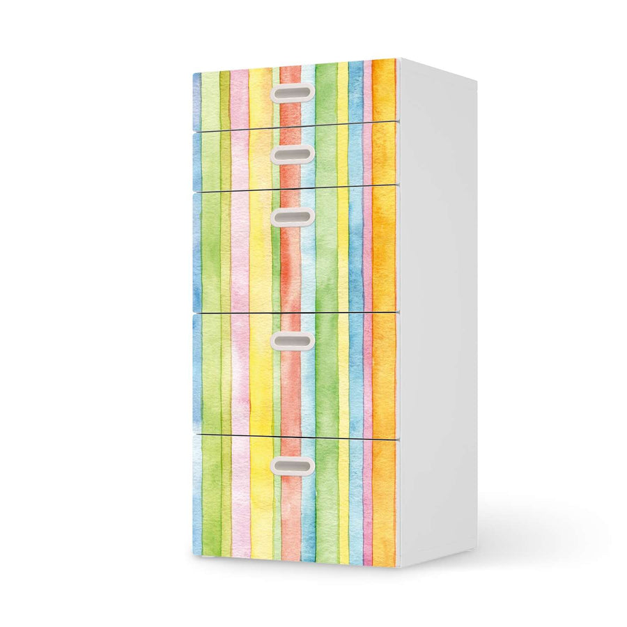 Möbel Klebefolie Watercolor Stripes - IKEA Stuva / Fritids Kommode - 5 Schubladen  - weiss