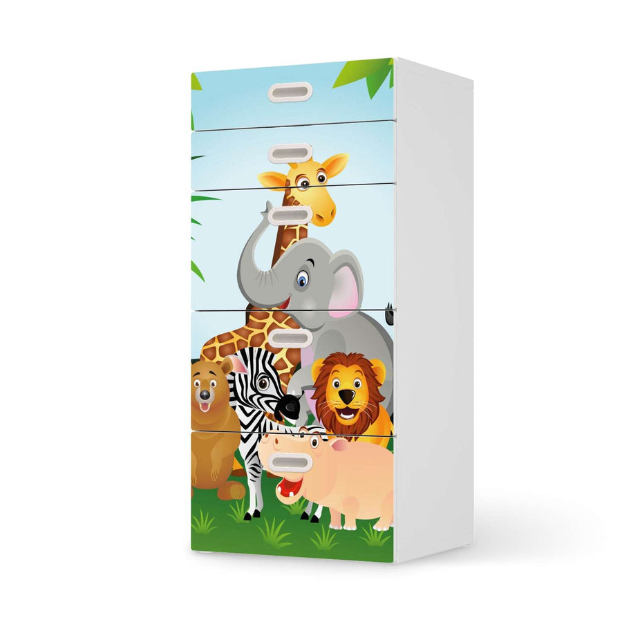 Möbel Klebefolie Wild Animals - IKEA Stuva / Fritids Kommode - 5 Schubladen  - weiss