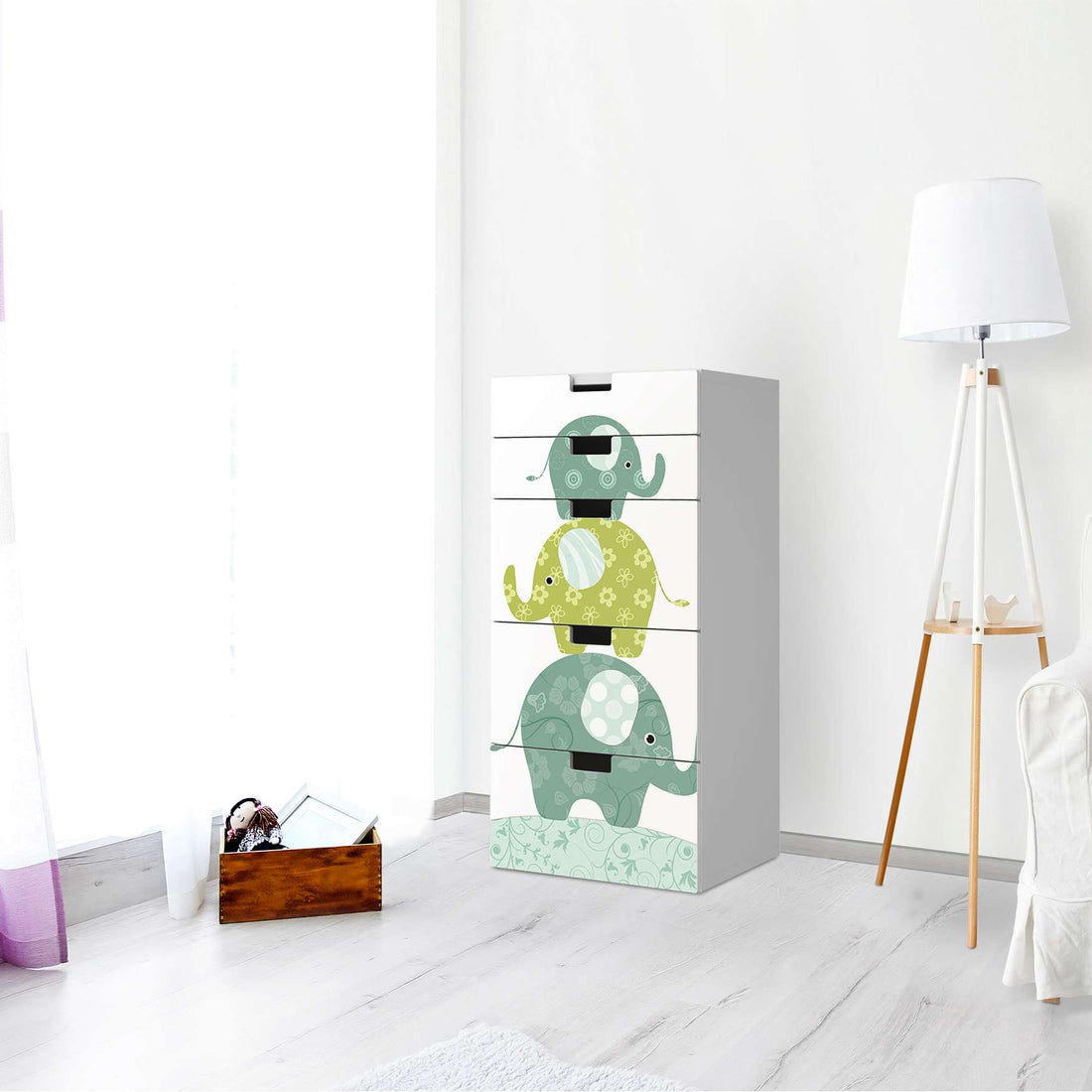 Möbel Klebefolie Elephants - IKEA Stuva Kommode - 5 Schubladen - Kinderzimmer