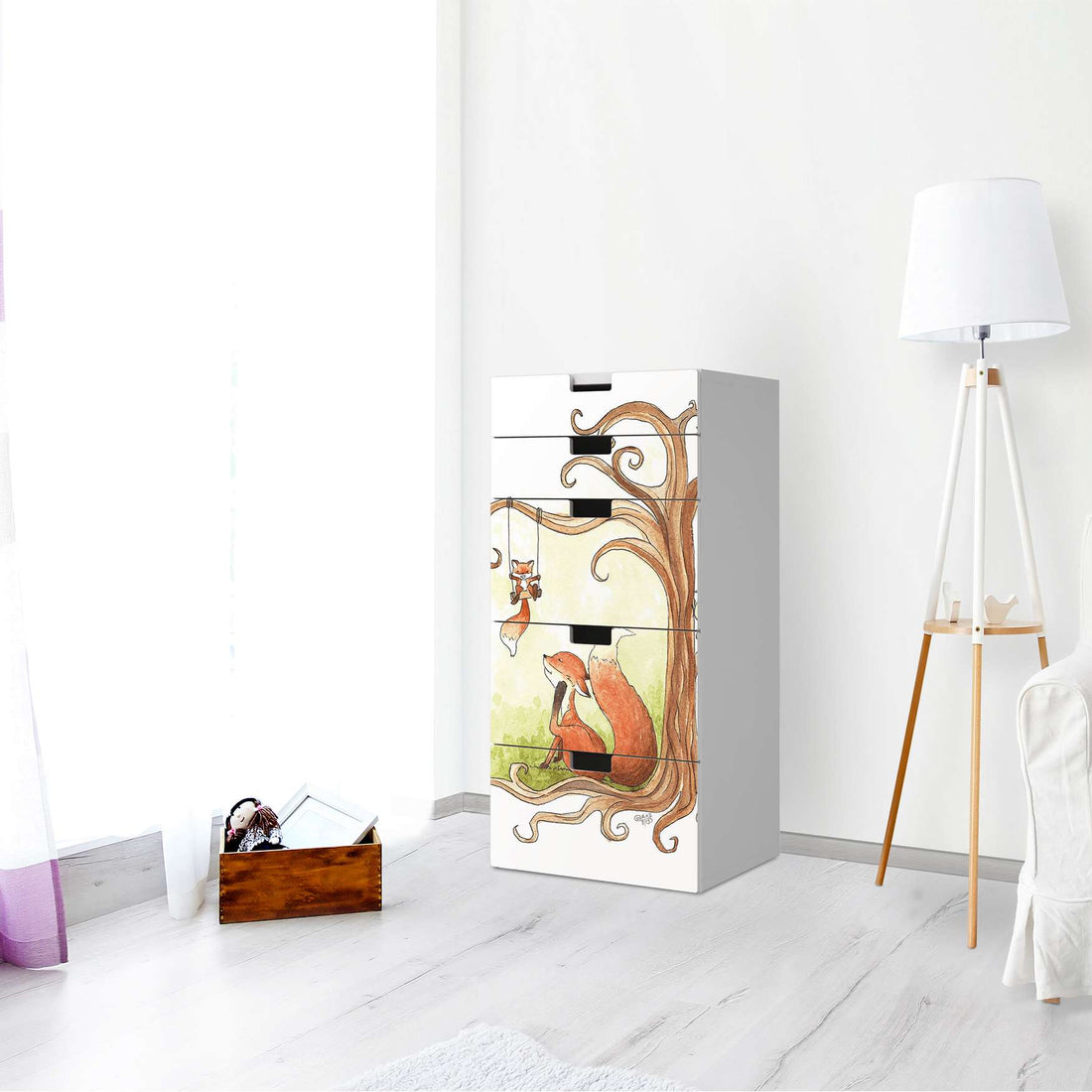 Möbel Klebefolie Füchse - IKEA Stuva Kommode - 5 Schubladen - Kinderzimmer