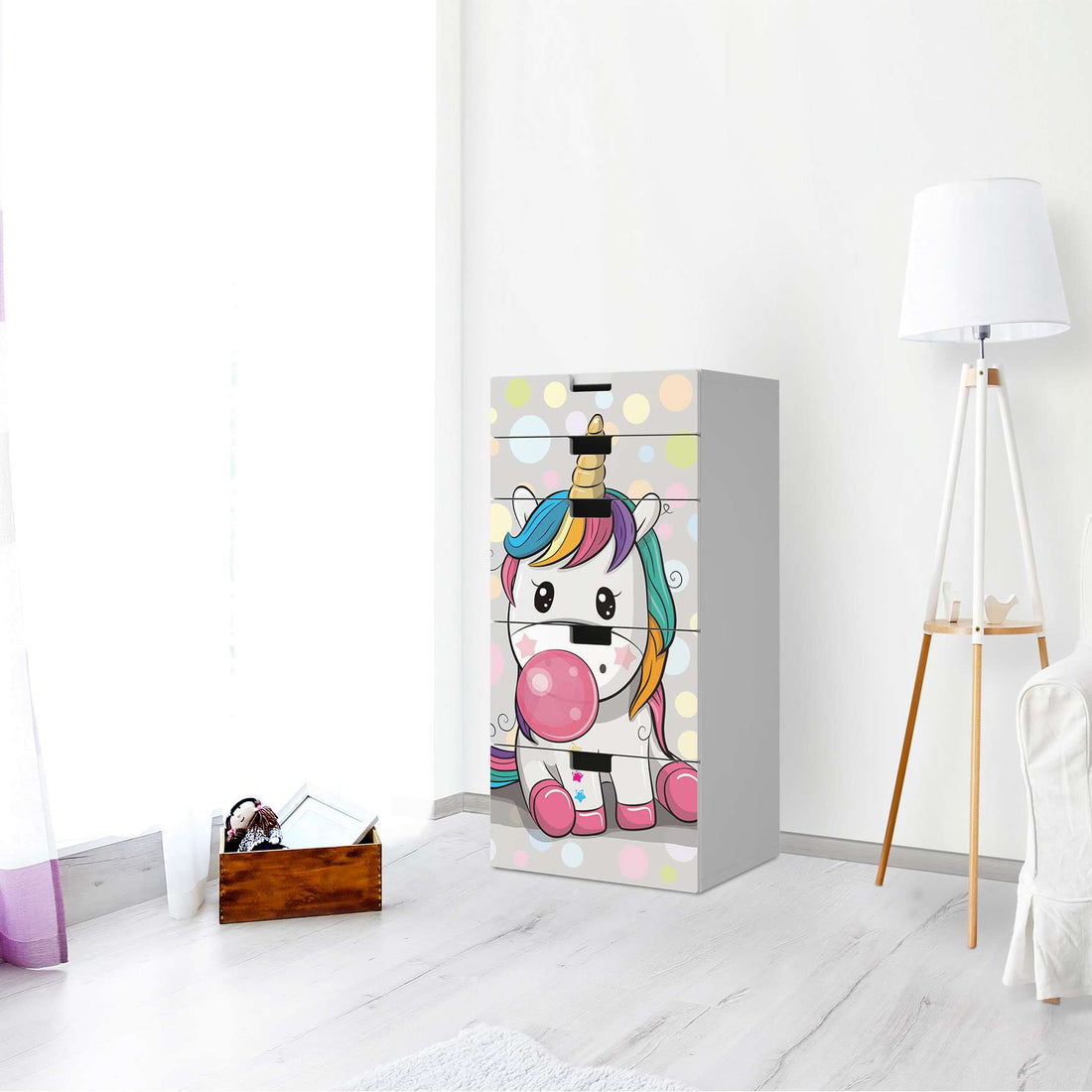 Möbel Klebefolie Rainbow das Einhorn - IKEA Stuva Kommode - 5 Schubladen - Kinderzimmer
