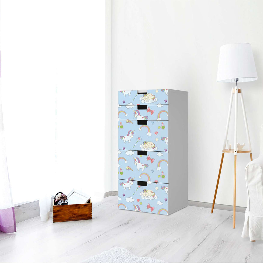 Möbel Klebefolie Rainbow Unicorn - IKEA Stuva Kommode - 5 Schubladen - Kinderzimmer