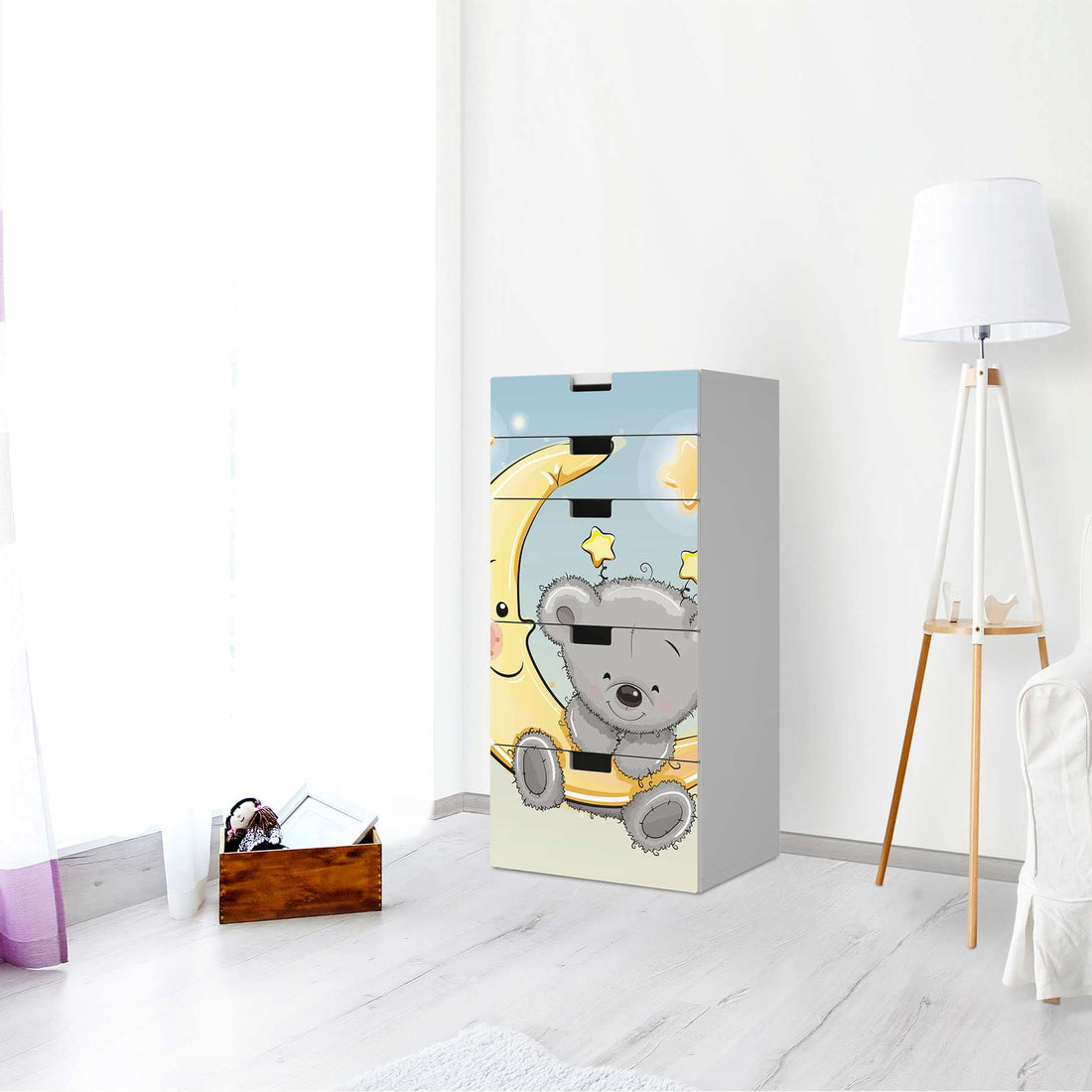 Möbel Klebefolie Teddy und Mond - IKEA Stuva Kommode - 5 Schubladen - Kinderzimmer
