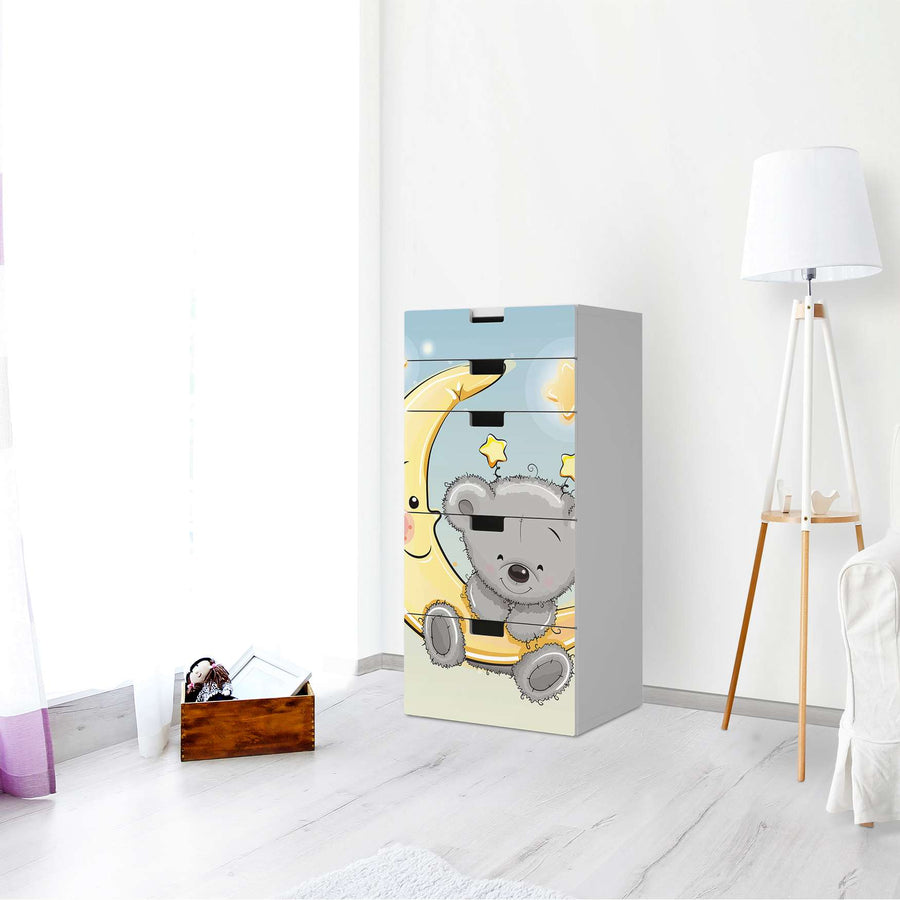 Möbel Klebefolie Teddy und Mond - IKEA Stuva Kommode - 5 Schubladen - Kinderzimmer